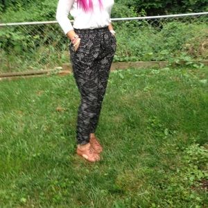 Black and white silk jogger pants