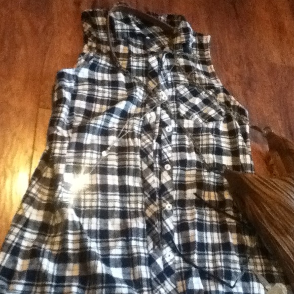 Flannel no sleeve black n white M - Picture 1 of 1