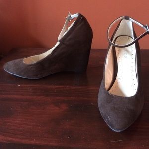 Brown suede wedges