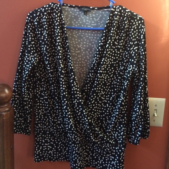 Blouse.  Black with white dots.   Petite
