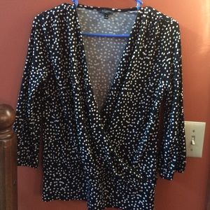 Blouse.  Black with white dots.   Petite