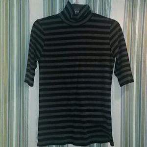 Grey & Black striped mock turtle neck top