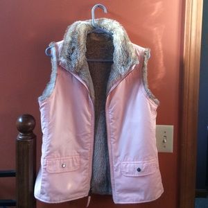 Reversible pink and fur vest
