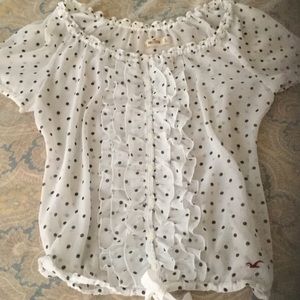 Hollister navy polka dot blouse