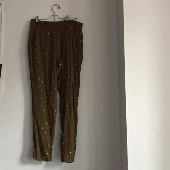 Anthro elevenses green embroiled with gold pants