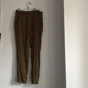 Anthro elevenses green embroiled with gold pants