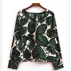 Green flower blouse