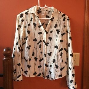 Black and white silk blouse