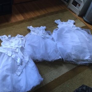 3 white flower girl dresses- size 12, 8 &6.