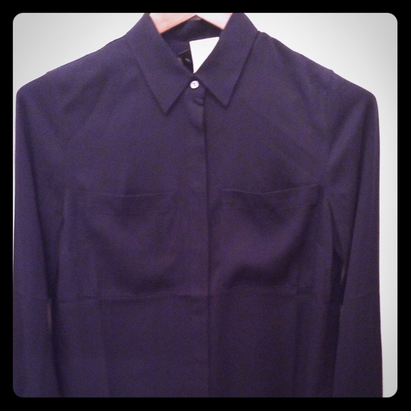NWT J CREW Silk Pocket Blouse in Navy Blue, size 6