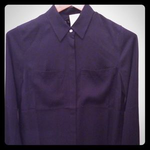 NWT J CREW Silk Pocket Blouse in Navy Blue, size 6