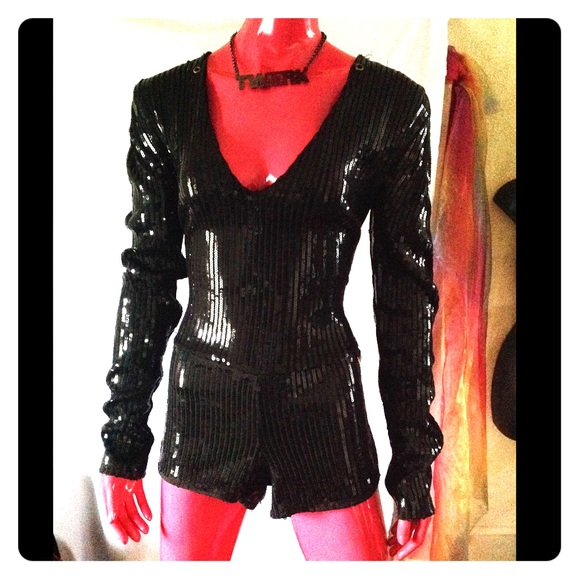 Black sequin Long sleeve with shorts jumpsuit