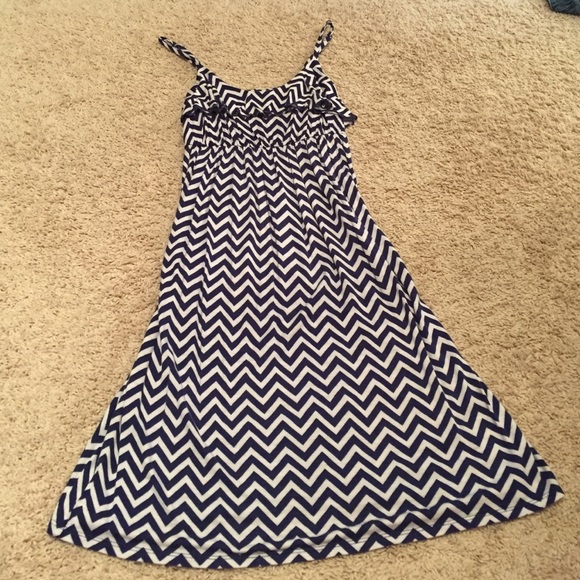 Navy blue and white chevron dress
