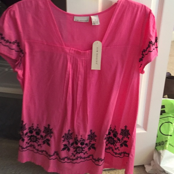 Beautiful pink blouse with black floral detail