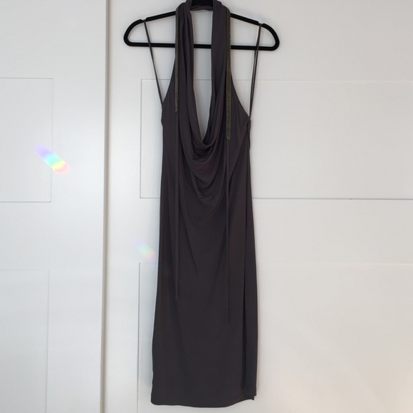 Haute Hippie | Gray Cowl Neck Belted Jersey Dress