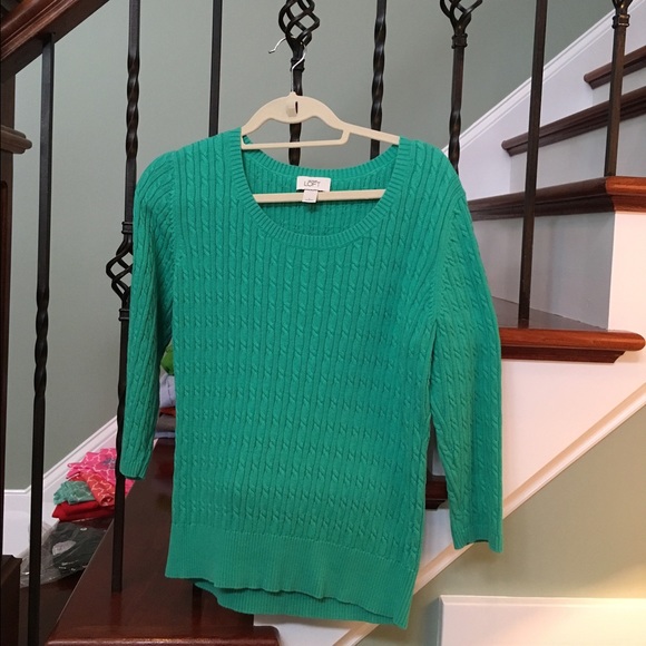LOFT turquoise green cable knit sweater