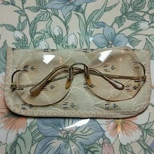 Vintage rose-colored glasses with case