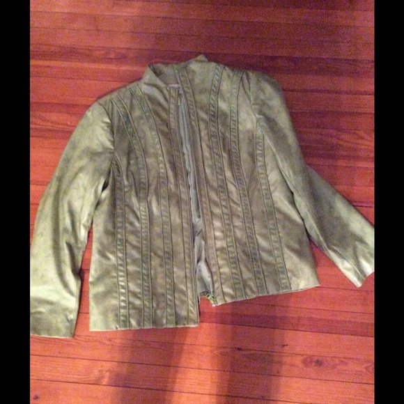 Lined leather look jacket. Very cute!