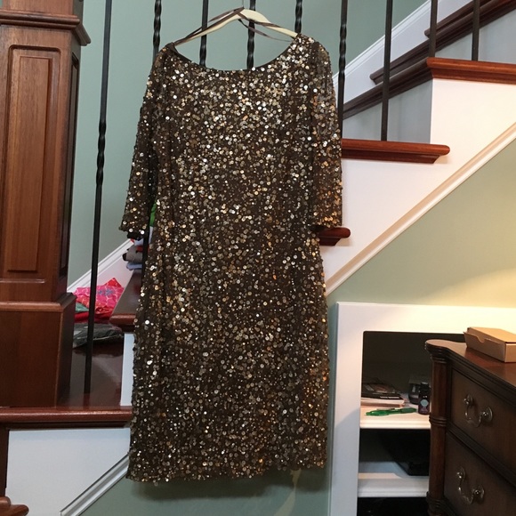 ALEX evenings brown sequin shift dress