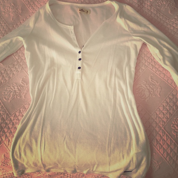 Hollister henley with floral embroidered sleeves