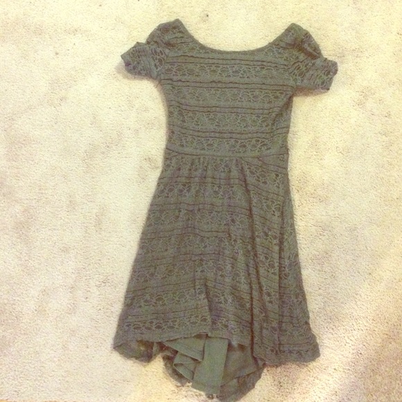 Lace open back green dress