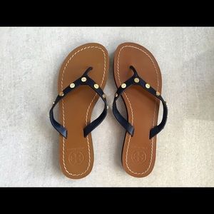 Tory Burch Ricki Metallic Leather in Navy