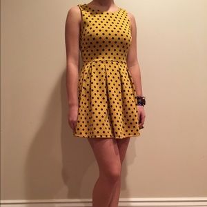 Yellow Sans Souci Dress with Black Polka Dots