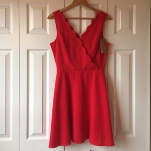 Francesca's Red Dress with Scalloped V-Neck