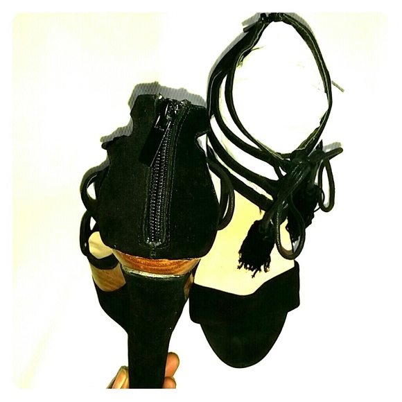 5" high Black faux suede wedge sandals