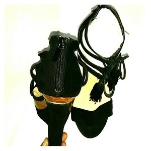 5" high Black faux suede wedge sandals