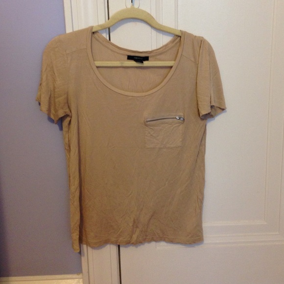 Forever 21 Tan Pocket Tee with Zipper Size M - Picture 1 of 1