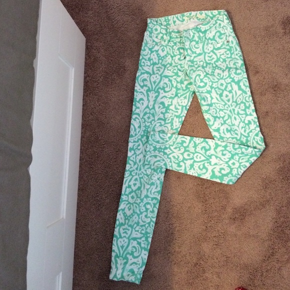 Green and white patterned pants