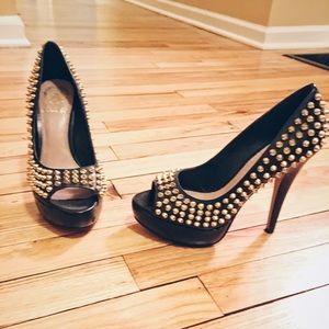 Vince Camuto gold studded black stiletto heel