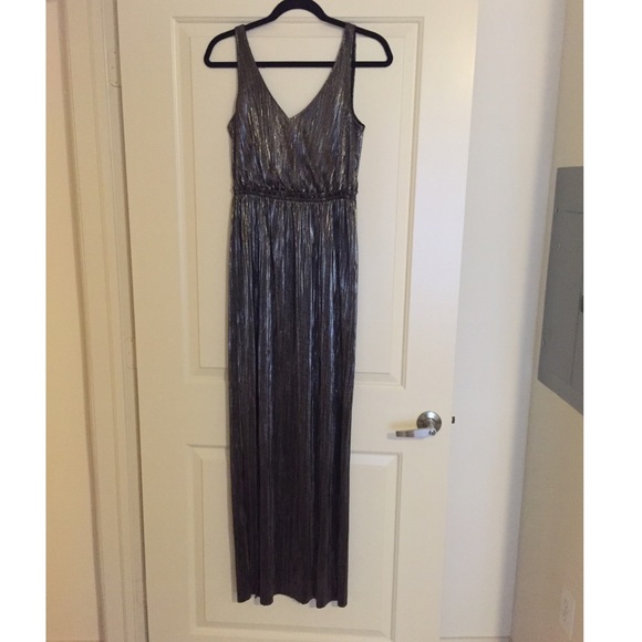 BCBG Black Metallic Double Leg Slit Maxi