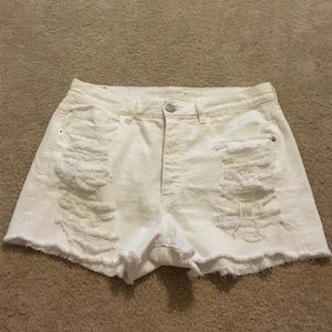 White Denim Hi-Rise Ripped Shorts