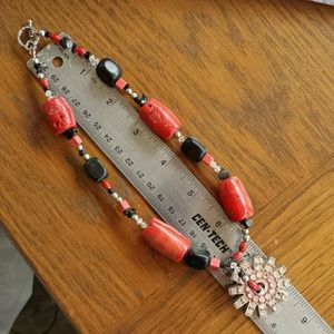 Red/Black Bead Necklace w/ Spur Rowel Pendant