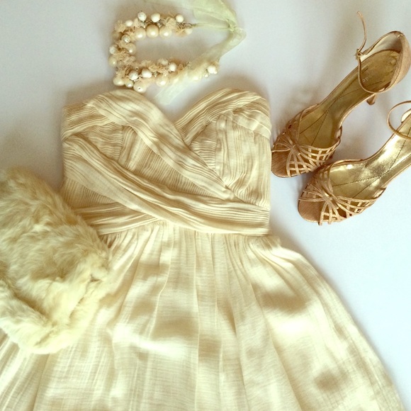 French Connection Cream Micro-pleat dress