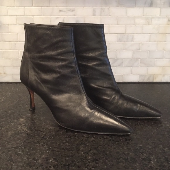 Manolo Blahnik black leather ankle boots