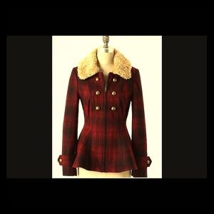 Anthropologie Elevenses Plaid Peplum Wool Pea Coat