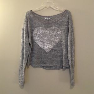 Grey Thin Sweater with White Shiny Heart