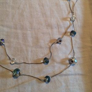 Blue & clear beaded silver necklace