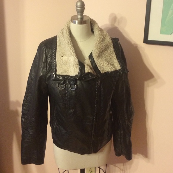 Faux leather aviator jacket with shearling detail