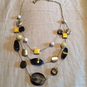 Yellow, black, white & silver necklace