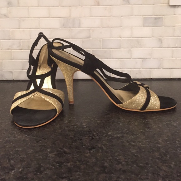 TopShop black suede and gold sparkle sandals