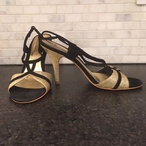 TopShop black suede and gold sparkle sandals