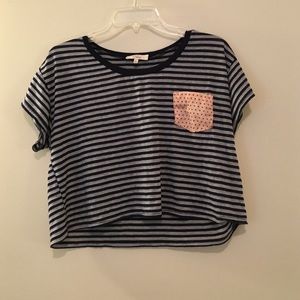 Navy & Grey Striped Crop Top w/ Neon Orange