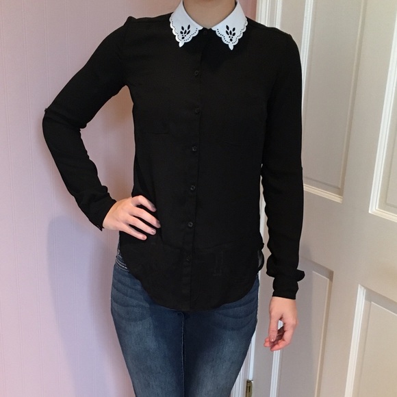 Black Blouse with White Collar