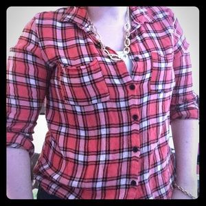 STOOSH Hi-low plaid flannel shirt