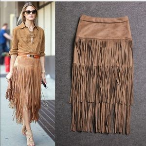 NWT Fringe skirt faux brown suede