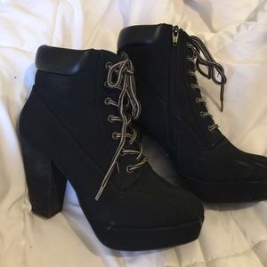 Thick Heel Black Booties